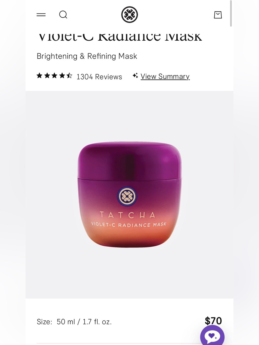 tatcha violet-c radiance mask - 50 ml